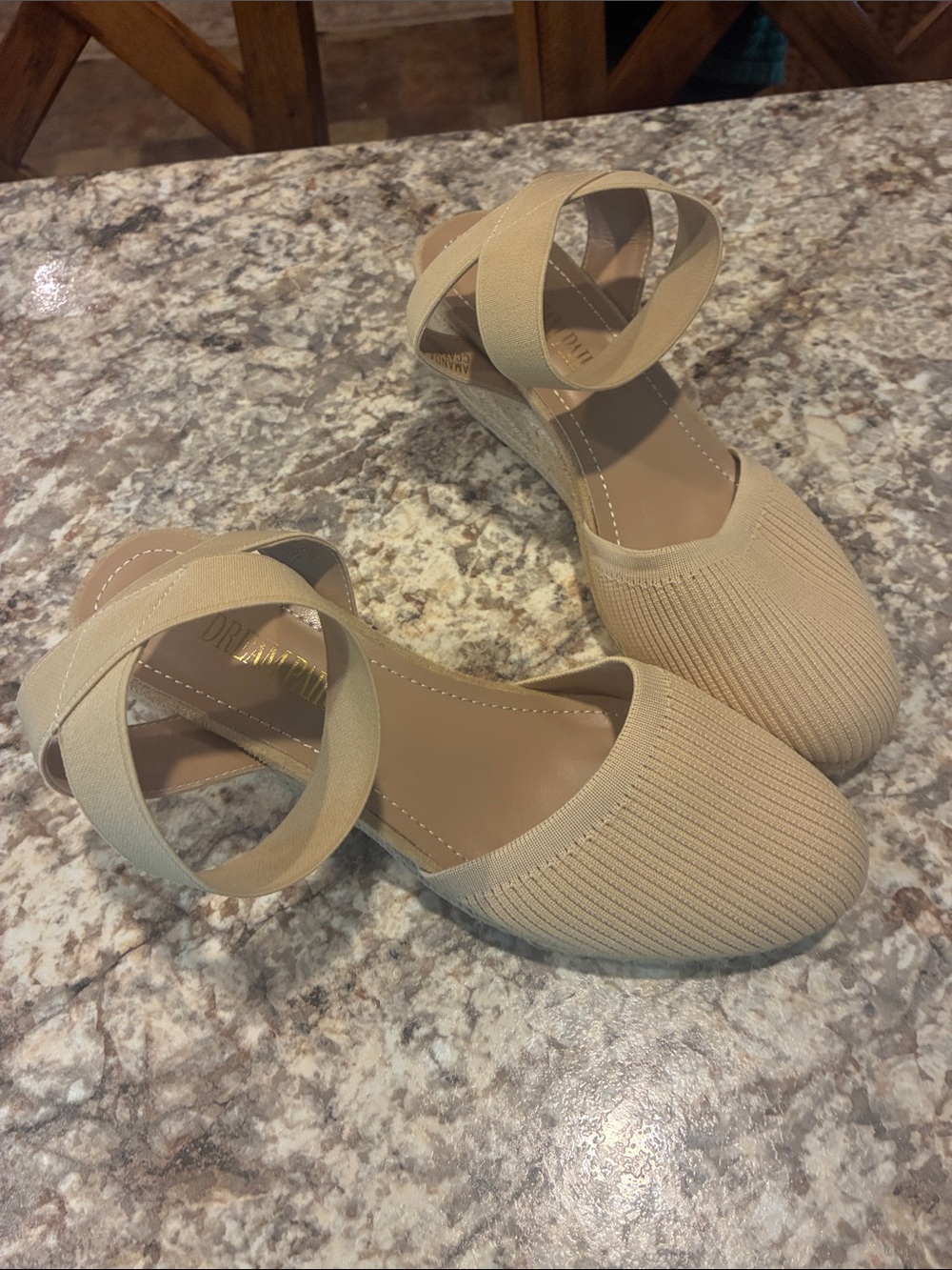 Dream Pairs Beige Espadrille Ankle-Wrap Wedge Sandals